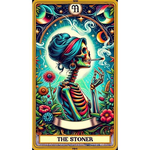 Wall Art Print Colorful Skeleton the Stoner Lady Tarot Card Decor Office Bedroom - Picture 1 of 1